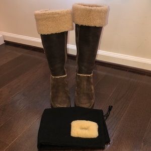 UGG Wedge Heel Shearling Lined Boots in Brown
